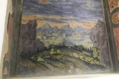 Affresco con il sole e la luna e paesaggio